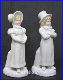 Antique Staffordshire Pair Boy & Girl in Top Hat & Bonnet Figurine