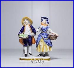 Antique Unterweissbach Dreden Hand Painted Farmers Porcelain Miniature Figurine