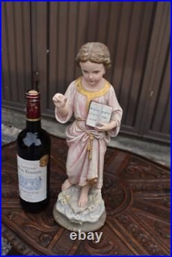 Antique french chalk statue of young jesus religious