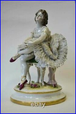 Antique original porcelain Figurine Ballerina lace dress 1890 Germany Volkstedt