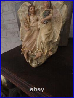 Antique religious wall console Angels chalk Rare