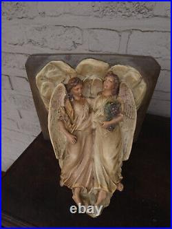 Antique religious wall console Angels chalk Rare