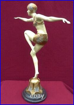Art Deco Bronze Con Brio Fully Cold Painted Statue Sculpture Dancer Hot Cast