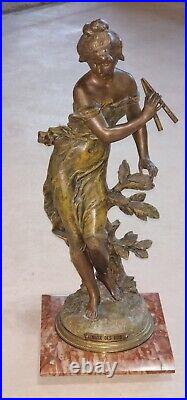 Art Nouveau Bronze Female Statue Muse Des Bois Signed CH Vely on Marble Base