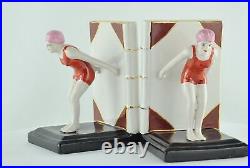 Art Nouveau Style Bookends Figurine Bathing Beauty Sexy Diver Art Deco Style Por