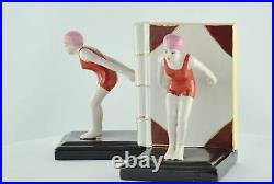 Art Nouveau Style Bookends Figurine Bathing Beauty Sexy Diver Art Deco Style Por