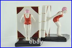 Art Nouveau Style Bookends Figurine Bathing Beauty Sexy Diver Art Deco Style Por