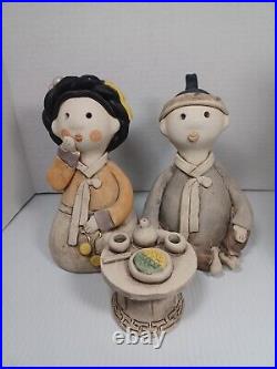 Asian Wedding Couple Husband Wife Korean Stoneware Man Woman Priestess Folk Art