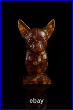 Baltic Amber Chihuahua Figurine 67 gr Baltic Amber Dog Sculpture Wholesale