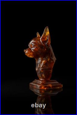 Baltic Amber Chihuahua Figurine 67 gr Baltic Amber Dog Sculpture Wholesale