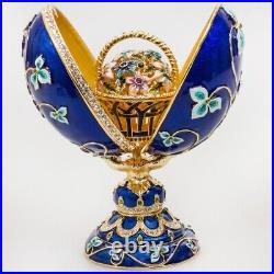 Basket of Flowers Blue Faberge Egg Replica Jewelry Box Easter Egg? 6