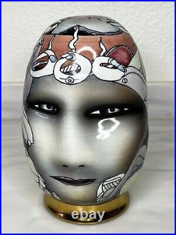 Bing Gleitsman Face Sculpture Signed 1995 Ceramic Glazed Abstract Face