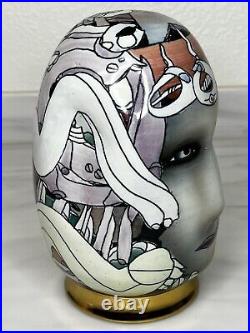 Bing Gleitsman Face Sculpture Signed 1995 Ceramic Glazed Abstract Face