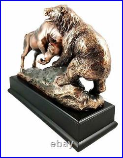 Bronze Electroplated Resin Fighting Stock Market Bull and Bear Sculpture Statue