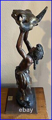 Bronze Sculpture Signed DeWitt 89 Conjuring Back The Buffalo 16 In Tall