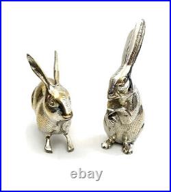 Bunnies / Rabbits / Hares Pair of Metal Figurines Vintage Home Decor
