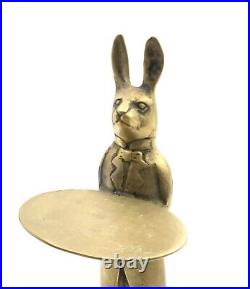 Bunny Butler Statue Rabbit Waiter Card Holder Brass Soap Dish Vintage Decor