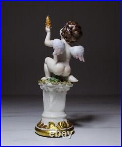 CAPODIMONTE Cherub Putti Porcelain Figurine Sculpture on Pedestal