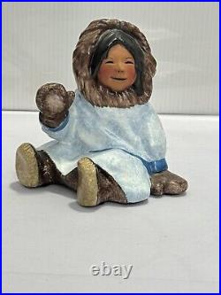 C Alan Johnson Dinah Pottery Figurine Alaskan Eskimo Inuit Child VTG 1982 SEE