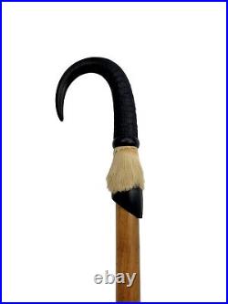 Cane with Horn Design Handle Walking Stick Tribal Decor Vintage Collectibles