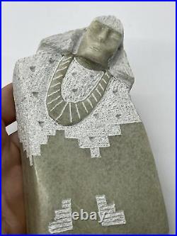 Carved Alabaster Sculpture Face Women Detailed Stone