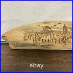 Carved Driftwood Decor Signed A. Lowther Sail Boats and Lake-houses