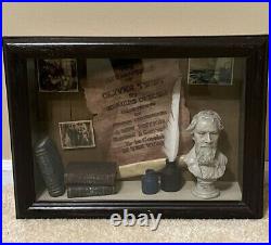 Charles Dickens Wood Frame Diorama w Bust Books Vintage Collector's Wall Display