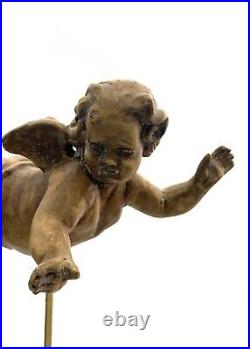 Cherub Statue Carved Floating Angel on Base Classic Vintage Decor