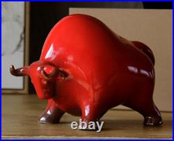 China Jingdezhen Ceramics Porcelain Red Glaze Zodiac Animal Cattle Bull Oxen Ox