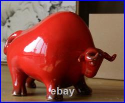 China Jingdezhen Ceramics Porcelain Red Glaze Zodiac Animal Cattle Bull Oxen Ox