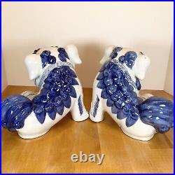 Chinese Foo Dogs Statues Blue White Guardian Lions Shisa Chinoiserie Decor 7