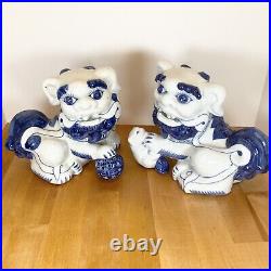 Chinese Foo Dogs Statues Blue White Guardian Lions Shisa Chinoiserie Decor 7