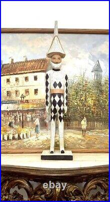 Clown Italian Harlequin Florentine Crackle Statue Vintage Decor