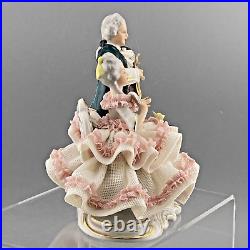 Dresden Germany Porcelain Victorian Lady & Gent Courting Couple Mandolin Crown N