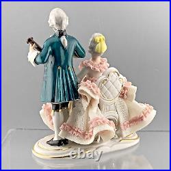 Dresden Germany Porcelain Victorian Lady & Gent Courting Couple Mandolin Crown N