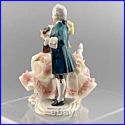 Dresden Germany Porcelain Victorian Lady & Gent Courting Couple Mandolin Crown N