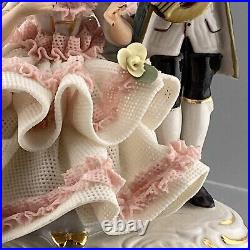 Dresden Germany Porcelain Victorian Lady & Gent Courting Couple Mandolin Crown N