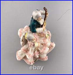 Dresden Germany Porcelain Victorian Lady & Gent Courting Couple Mandolin Crown N