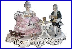 Dresden Lace Figurine Sandizell Hoffner Lovers Playing Cards Dice Games Germany