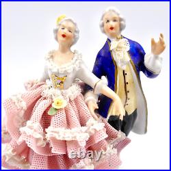 Dresden Lace Rococo Courting Couple Figurine 5.25 Carl Thieme C19th Antique