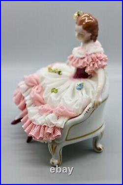 Dresden Lace VOLKSTEDT Porcelain Lace Figurine Countess Sitting on Bench