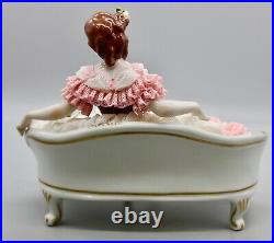 Dresden Lace VOLKSTEDT Porcelain Lace Figurine Countess Sitting on Bench