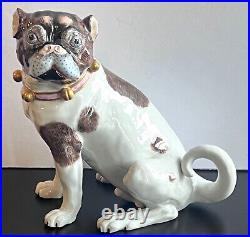 Dresden Porcelain Carl Thieme Large 8.5 MALE PUG Left Facing Dog Figurine Mint