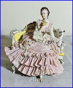 Dresden Volkstedt /Witter Porcelain Lace Figurine Countess Sitting on Bench 7