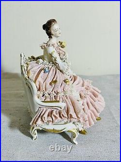 Dresden Volkstedt /Witter Porcelain Lace Figurine Countess Sitting on Bench 7