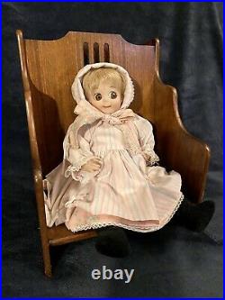 Early 20th-C Hand Carved Wood Wooden High Back Country Doll Bench 14.75H