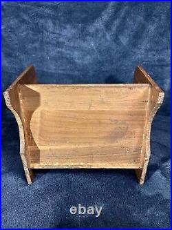 Early 20th-C Hand Carved Wood Wooden High Back Country Doll Bench 14.75H