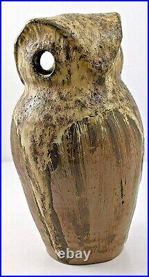 Edna Apnow Sculpture Glazed Stoneware Pottery Owl Figurine Signed
