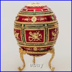 Faberge Egg Replica Made Russia Gift Box Red Napoleonic Egg with Portraits Frames