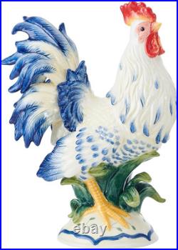 Fitz and Floyd Ceramic Rooster and Hen Figurine, Sicily Blue, Rooster 12.75-Inch